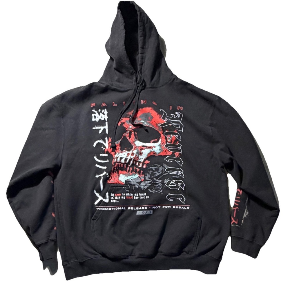 Falling In Reverse Skull Graphic Hoodie XL Black‎ Gothic Emo Y2K Pullover